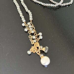 J. Mills Crystal lariat necklace with pearl accent.